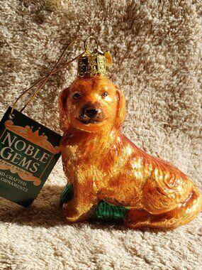 KURT ADLER NOBLE GEM GOLDEN RETRIEVER GLASS ORNAMENT NWT